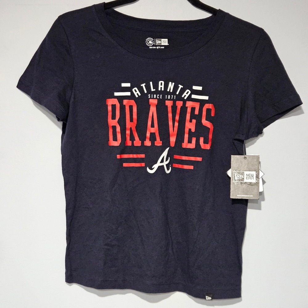 New Era Atlanta‎ Braves Womens Size Small Navy Blue T Shirt MLB Baseball NWOT